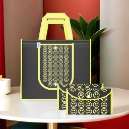 Pack of 3 Smile Print Foldable Grocery/Shopping Bags For Women | Black & Yellow Pack of 3 Grocery Bags-image-94
