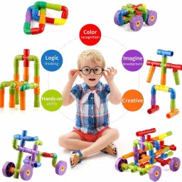 sr toys Colorful Creative Educational Play and Learn Plastic Water Pipe Shaped Building Blocks Toy for Kids - Pipe Puzzle (Multi Color) image 3