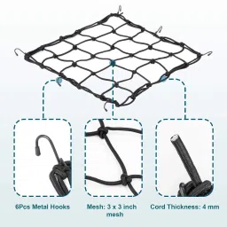 blp 15"x15" Cargo Net, Heavy Duty Bungee Net Stretches to 30"x30" 3 Pack of 3 Vehicle Cargo Net image 3