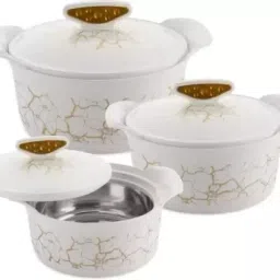 Akoya White Insulated Stainless Steel Pack of 3 Thermoware Casserole Set-16