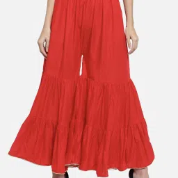 Women Flared Red Viscose Rayon Trousers-picture-12