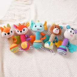 5 in 1 Soft Rattle Toy for Baby with Teether Crinkle Ears&Squeeky Sound Rattle-picture-11