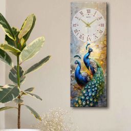 olive tree Multicolour Rectangle 24 Inches Wooden Wall Clock (Peacock)-picture-4