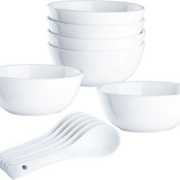 Opalware Soup Bowl Cosmo White Glass Soup Serving Bowl set with Spoon Microwave Dishwasher Safe - 330 ml Opalware Soup Bowl-17