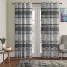 eric london Grey Polyester Self Design 7ft Blackout Eyelet Door Curtains (Pack of 2)-picture-11