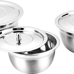by FnS Stainless Steel Serving Bowl with Stainless Steel Lid, Set of 3 Bowl Serving Set-11