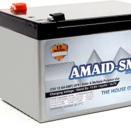 AMAID 12V 12AH at C27 SMF UPS-Emergency Battery for Use in UPS/Solar And All Multiple Use.15 Month Warranty (MADE IN INDIA). 12 V Offline/Standby Tower Model UPS 2 Outlet Plugs-10