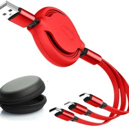 BUFONA Type-C,IOS, Micro 3in1 Telescopic Unbreakable Multiple Charging Data Cable+Pouch Charging Pad-image-36
