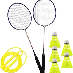 POWER Purple LightWeight Badminton Racquet 1 Pair , 5 Shuttles & Skipping Rope Badminton Kit-image-56