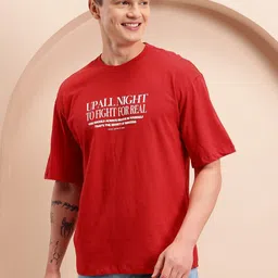 mast & harbour Men Printed Round Neck Pure Cotton Red T-Shirt-picture-38