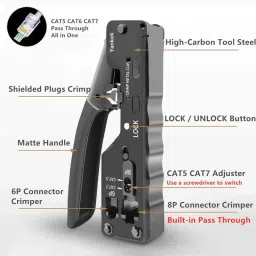 BALRAMA Pass Through Crimping Tool Cat5 Cat6a Cat7 RJ45 RJ12 RJ11 Cable Tester Stripper Combo Set image 4