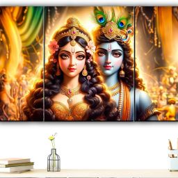 Set Of 3 Radha Krishna Wall Paintings For Living Room Gift Items Digital Reprint 12 inch x 18 inch Painting-image-76
