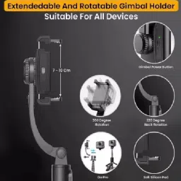 FITRIC Gimbal Mobile Video Stabilizer with 360Rotation|SingleAxis|AutoBalance AntiShake Single Gimbal for Mobile, Camera image 4
