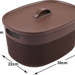 homestic Plastic Unbreakable Large Multipurpose Storage Baskets with lid|Brown|Pack of 2 Storage Basket image 4