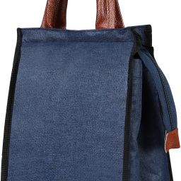 Blue-Tan Faux Leather & Linen PVC Cotted Fabric Tiffin + Picnic bag JV-TB07 Lunch Bag-image-99