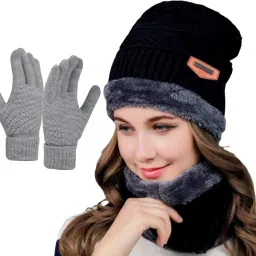 women's winter woolen caps neck warmer and touchscreen gloves set for Woven Beanie-picture-23