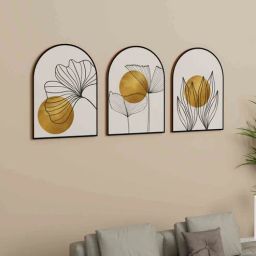 art street Gold & White Engineered Wood (Set of 3) Art Panels-picture-40