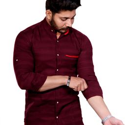 fubar Men Slim Fit Striped Mandarin Collar Casual Shirt-picture-3