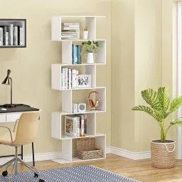 lukzer 6 Layer Bookshelf S Shaped Bookcase Open Book Shelf Display Rack (MR-002/White) Engineered Wood Open Book Shelf image 2