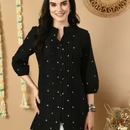 Casual Puff Sleeves Printed Women Black, White Top-image-9
