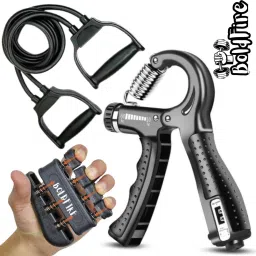 Combo Pack of3 Resistance Tube & Digital Counter Hand Grip Strenghner (5-60Kg) Fitness Accessory Kit Kit-image-70