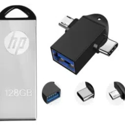 HP 128gb 2in1 Otg 128 GB Pen Drive Compatible with Audio Player, Desktop Computer, Laptop, Mobile, Tablet USB 2.0 Metal Case-image-2