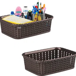 Plastic Pack of 2 Small Multi-Purpose Plastic Basket for Storage M15 | Brown Storage Basket-picture-17