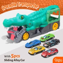 Crocodile Transporter Truck Toy With Set of 5 Sliding Toy Cars For Kids-image-27