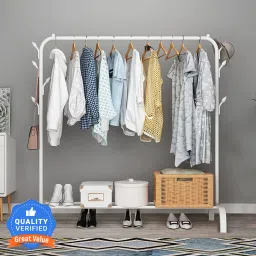 1 Door 2 Shelf Open Coat clothes hanger stand PP Carbon Steel Collapsible Wardrobe-83