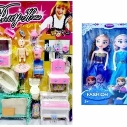 Pretty Home Baby Play Doll Sets with Small House 20 Accessories, 2 Sisters Doll-picture-33