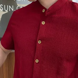 Men Regular Fit Self Design Mandarin Collar Casual Shirt-picture-15