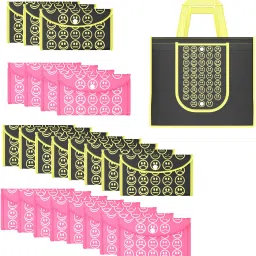 Pack of 24 Smile Foldable Grocery/Shopping Bags For Women | Black Yellow & Pink Pack of 24 Grocery Bags-image-18