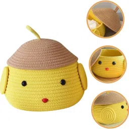 iva home Jute, Cotton Multifunctional Storage Box Toy Cap with Lid Storage Basket image 4