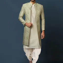 Kisah Kisah Men Beige Kurta Sherwani Dhoti Pant Set Woven Sherwani-image-43