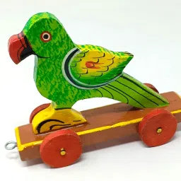 Wooden Toy Parrot (Free Wheel) Hand Crafted I Organic Colours I Motor Skills-image-18