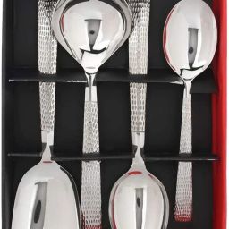 Madrid Premium Stainless Steel Serving Set with Hammered Design on Handle Spoon, Ladle Serving Set-2