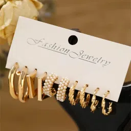 Combo Earrings For Women Girls Korean western Light Weight Stylish fancy Latest Pearl Alloy Stud Earring-image-1