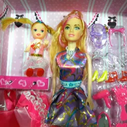 Doll Set with Accessories, Makeup Doll Set Wardrobe Dresses-image-4