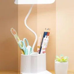 fokrim Rechargeable Table Lamp with Phone Holder for Study with 3 Pocket Study Lamp image 2