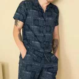 Men Night Suit Set Blue Printed-image-10