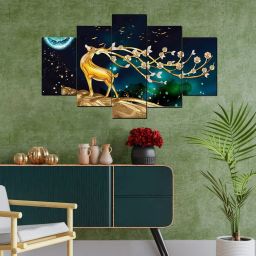 Set Of 5 Modern Art Deer Paintings For Living Room Digital Reprint 18 inch x 30 inch Painting-24