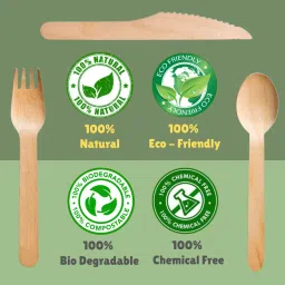 yulails Use & throw 6.2 inch Wooden Spoons Pack| 50 Pieces of Spoon, Fork & Knife | Disposable Wooden Cutlery Set image 5