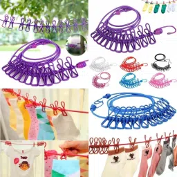 jh product Multipurpose Portable Clothes Drying Rope with 12 Clips Elastic Plastic Cloth Clips image 2