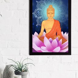 eCraftIndia Blue & Pink Meditating Lord Buddha Satin Matt Textured UV Wall Art-image-54