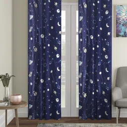 Cortina Navy Blue Set of 2  Black Out Glowing in Dark Long Door Curtains-15
