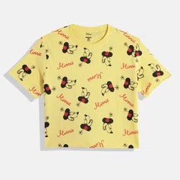 Kook N Keech Disney Teens Minnie Mouse Print Pure Cotton Boxy Top-image-48