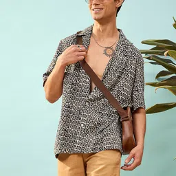 MASCLN SASSAFRAS Unisex Brown & Black Geometric Printed Relaxed Fit Casual Shirt-image-42
