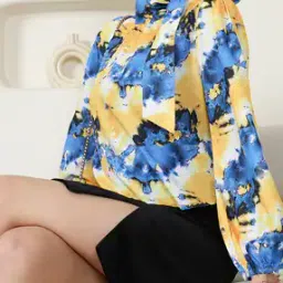 Shein Peasant Sleeves Neck Tie-up Loose Fit Top-image-34