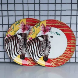 izzhaar Wild Charm Premium Fine Bone China Dinner Plates Set of 2, Handcrafted Durable Zebra Printed 10 Inch Full Dinnerware Plates(Multicolor)-picture-32