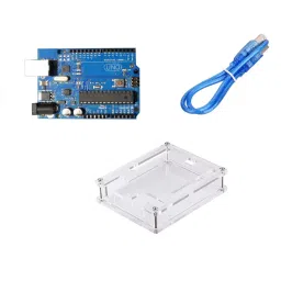 Uno R3 compatible with Arduino + Cable + Transparent acrylic case for Uno R3-3
